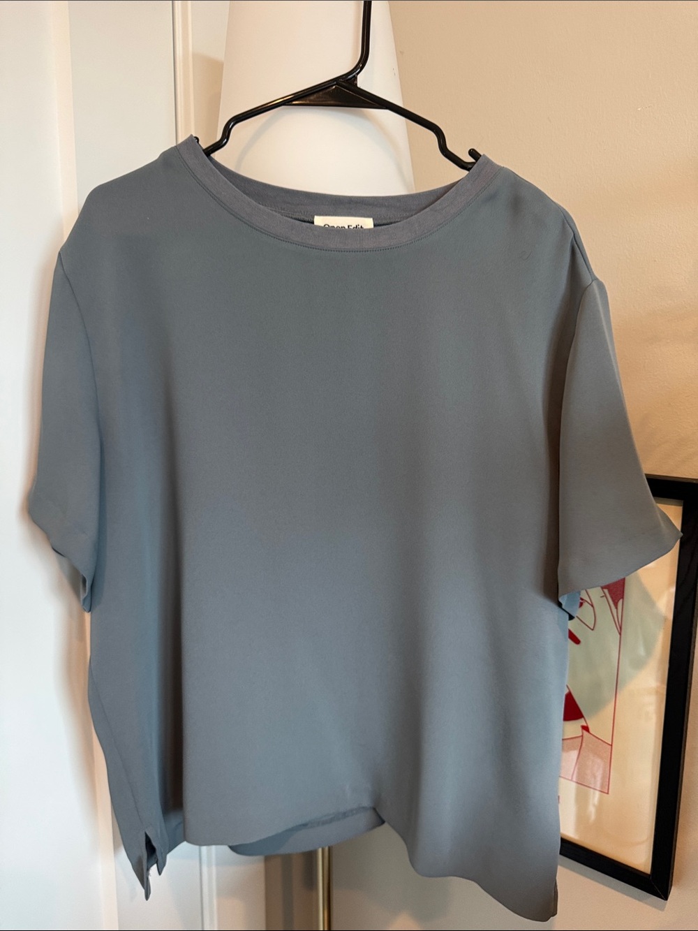Open Edit Minimalist Slate Gray Women’s Short Sleeve Top, Size Large
